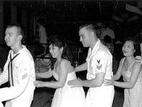 1961 West Pac Cruise - Ken Fox Photo  OI Division Party - Sasebo        Lee Koski on left, other is unknown